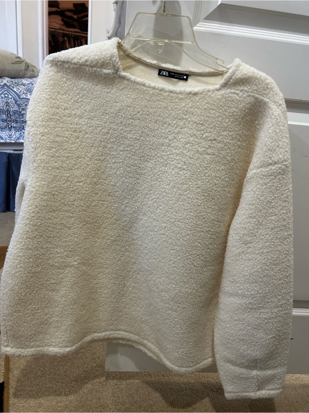 Zara Off-White Sherpa Crewneck Sweater